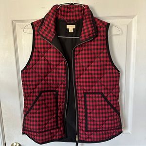 J Crew Factory Red Black Gingham/Buffalo Plaid Down Filled Puffer Vest S